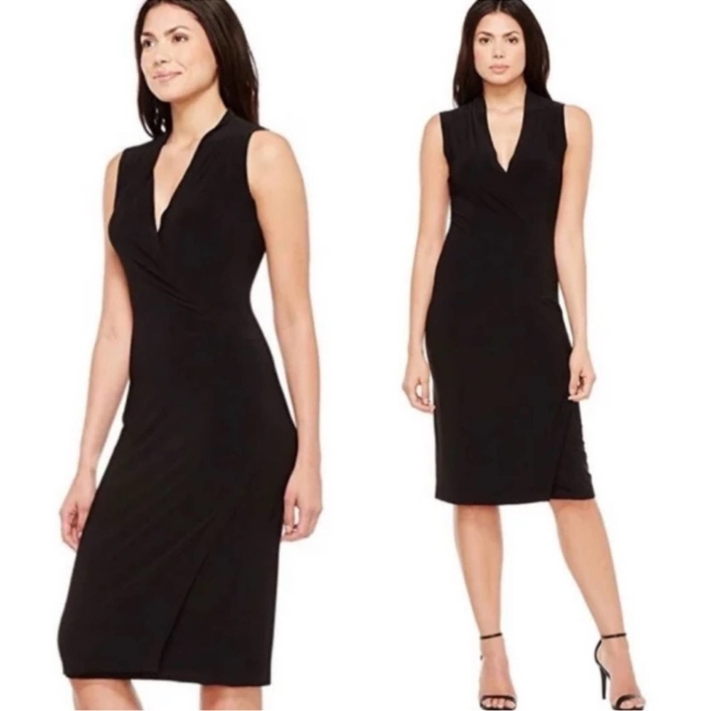 Norma Kamali Black Midi Dress Stretch Jersey Knit Funeral Mature Wedding Guest - Picture 12 of 15